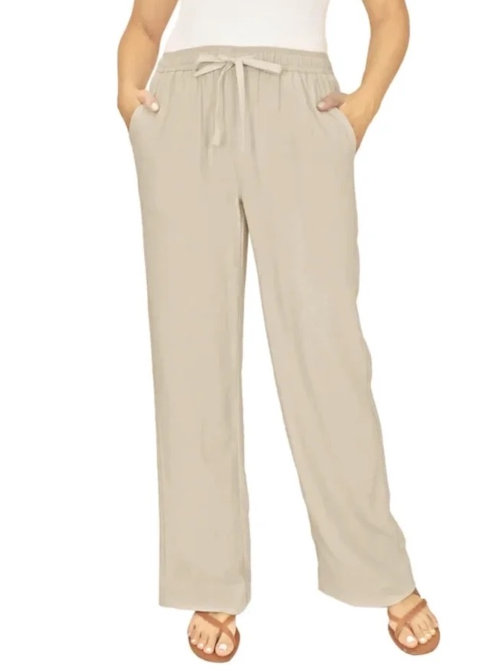 Briggs New York Wide-Leg Drawstring Pants in Taupe